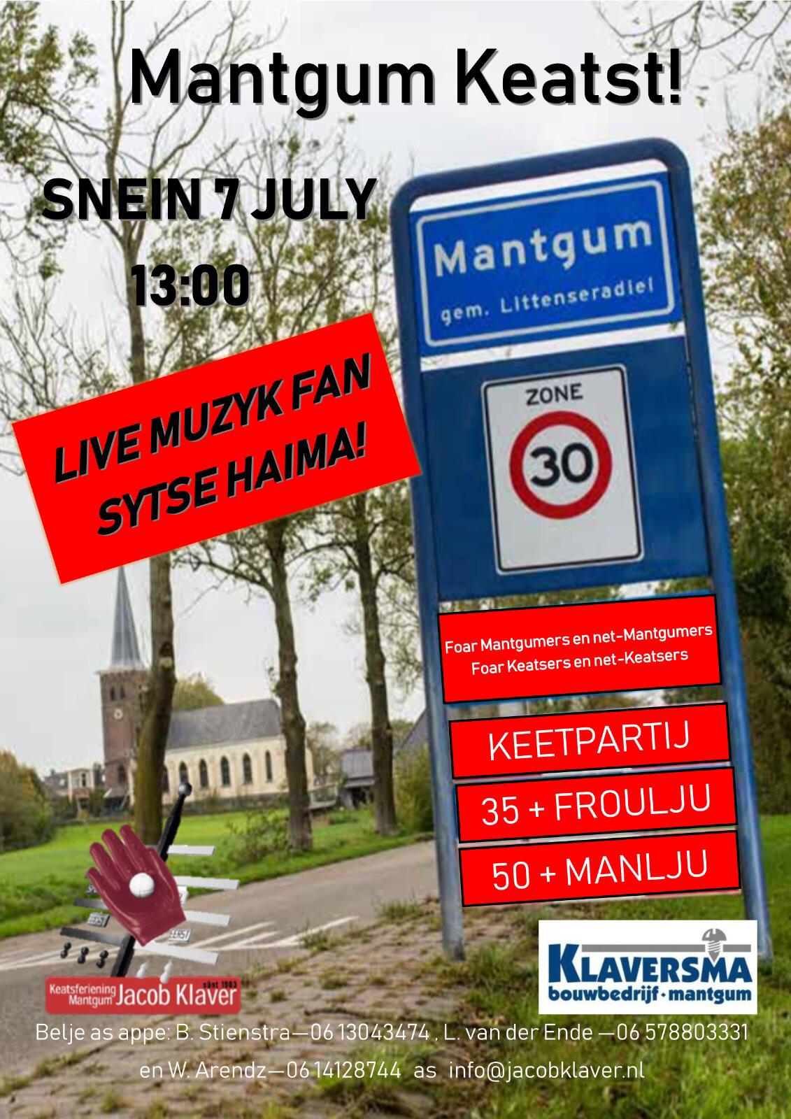 Snein 7 july Mantgum Keatst mei nei ôfrin live musyk fan Sietse Haima!!